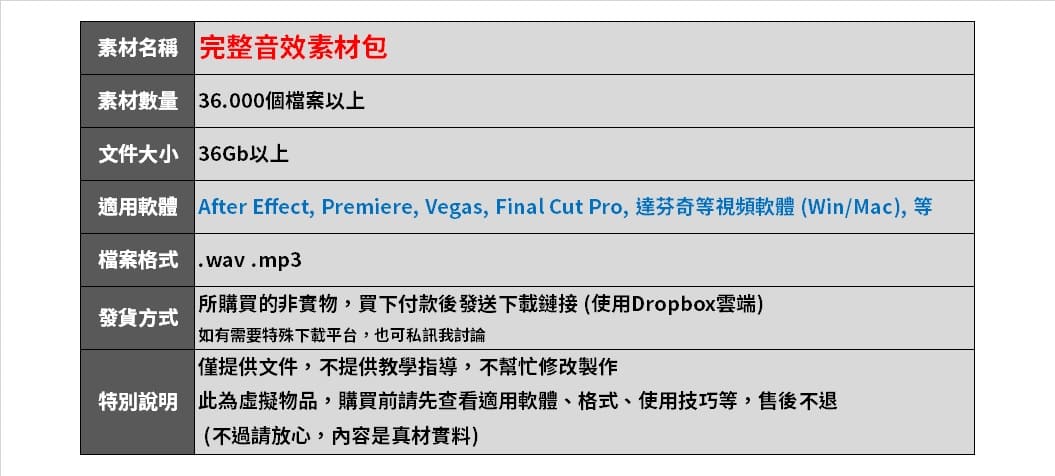 完整音效素材包說明